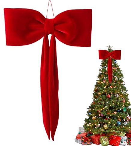 Decoración rústica para árbol de Navidad, de terciopelo, estilo campestre, lazo gigante para árbol de Navidad, para fiestas, interiores y exteriores, para fiestas, bodas, cumpleaños, baby showers y