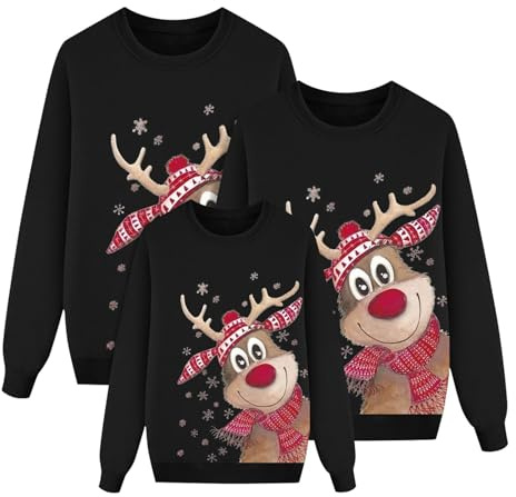 Dwevkeful Felpa Natalizia Famiglia Manica Lunga con Stampa Renna Senza Cappuccio Girocollo Invernale Sweatshirt Coordinate Natalizi Set Maglioni Natale Famiglia per Uomo Donna Bambino