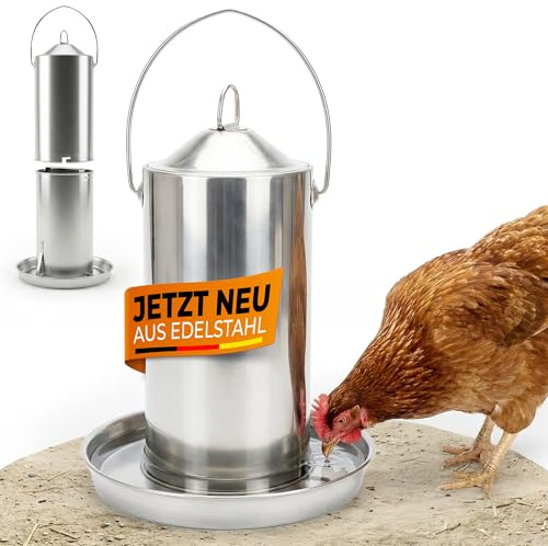 NATURTRIEB Hühnertränke aus Edelstahl, 4 Liter, Doppelmantel Geflügeltränke, Rostfrei, für Hühner, Enten und Wachteln