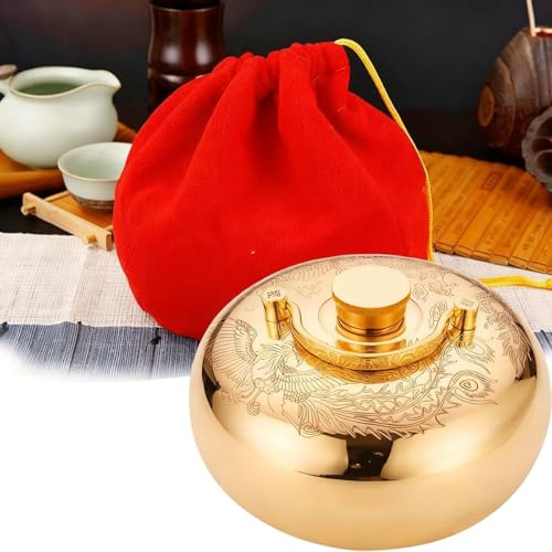 Hot Water Bottle Wärmflasche mit Vliesbezug, 1L/2L /3 Liter Große Auslaufsicher Bettflasche aus Metall, Wintergeschenke(Brass (Craft),11cm)