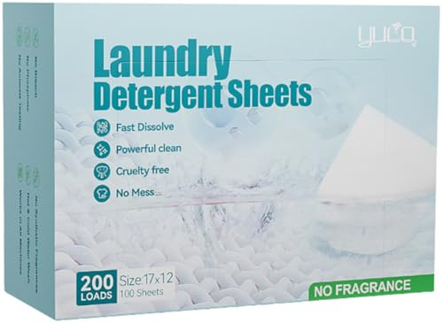 Detersivo Lavatrice in Fogli fino a 200 Lavaggi, Ecologico, Facili da Usare, A base Vegetale, Biodegradabili, Senza Plastica, Dimensioni Elevate (Senza Profumazione)