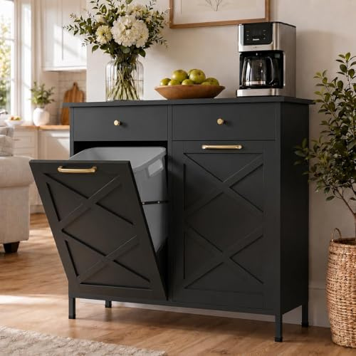 YODOLLA Armoire à poubelle, double armoire de cuisine pliante, noire