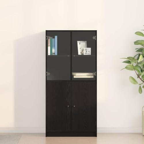 LoogCape Meuble haut de qualité supérieure, aspect chêne noir, 68 x 37 x 142 cm, avec 4 portes, espace de rangement pour salon, salle à manger, couloir et bureau, peu encombrant, design moderne