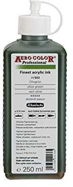 Schmincke - AERO COLOR® Professional, Olivgrün, 250 ml, 28 503 027, feinst-flüssige, farbstarke Acrylfarbe für Acrylmalerei, Airbrush, Mixed Media