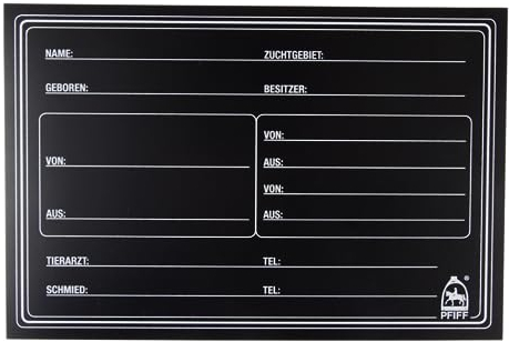 PFIFF 101847 Stallabstammungstafel, Boxentafel, Boxenschild, Namenstafel, Namensschild, aus flexiblem Material, Schwarz, 30 cm x 20,5 cm