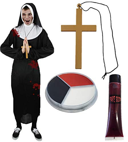 Disfraz de zombie para hombre + cruz dorada, sangre falsa y pintura facial, perfecto para disfraz de Halloween, Zombie, tamaño mediano