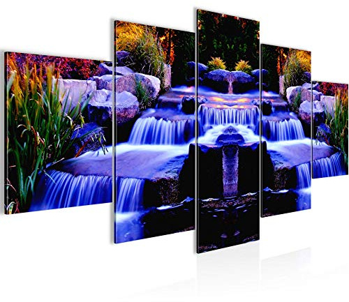 Runa Art - Bilder Wasserfall 200 x 100 cm 5 Teilig XXL Wanddekoration Design Blau 501751a