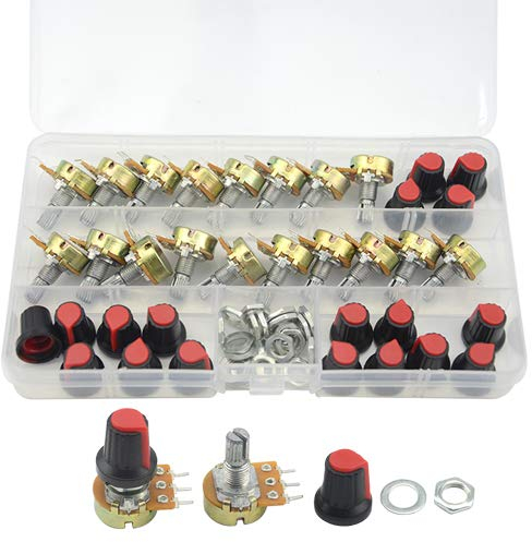 WMYCONGCONG 18 STÜCKE B1K B2K B5K B10K B20K B50K B100K B500K B1M Ohm Rändelwellen-Linearkegel-Potentiometer-Kit mit Kappe (18 PCS)