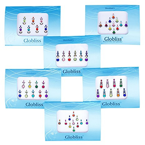 Globliss 6 Packs Combo Long n Small Third eye Indian Bindis Forehead Sticker Colorful bindis tattoos