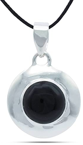 mantraroma Kettenanhänger 925 Silber Onyx schwarzer Stein Edelstein Kettenanhänger Damen Sterling Silber Halskette Anhänger Geschenk (MAH-115-03)