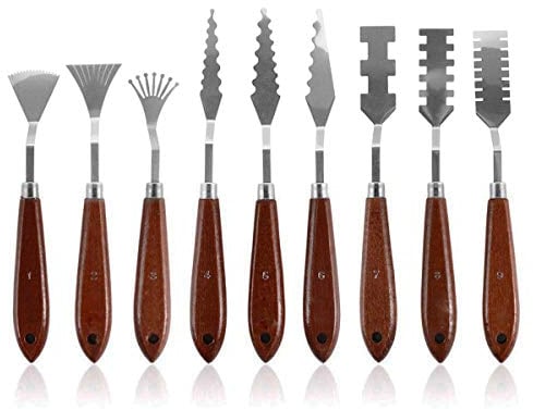Gasea 9pcs Stainless Steel Palette Knives Painting Mixing Drawing Scrapers Tools Set for Oil Painting Accessories Color Mixing