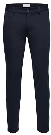 Only & Sons Herren Chino Hose ONSMARK - Slim Fit - Schwarz Grau Blau Grün, Größe:28W / 32L, Farbe:Night Sky 22010209