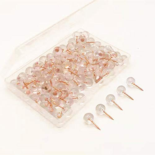 MoonyLI Reißnägel Rosegold,Reißzwecke,9.5mmTransparente Kunststoff Runde Kopf Polygon Pinnadeln, für Pinnwand Landkarten & Weltkarten DIY Karte Fotos 100 Stück (Golden)