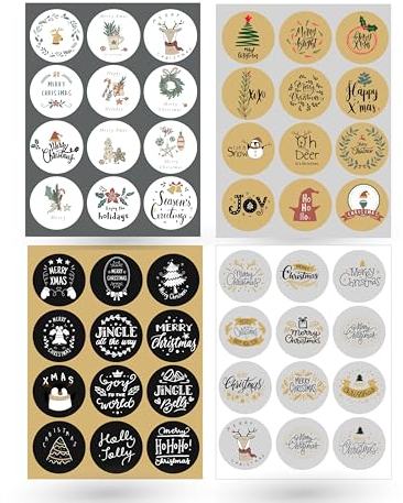 48x Aufkleber & Sticker für Weihnachten - Sticker selbstklebend rund für Geschenke, Weihnachtsaufkleber