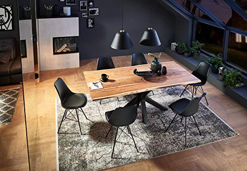 SAM 7-tlg. Essgruppe Quincy 180x90 cm Akazie natur / 6 Stühle schwarz | massiv, Echte Baumkante, Akazienholz naturfarben, Spider-Gestell schwarz, Schalenstuhl Lerche, Esszimmertisch