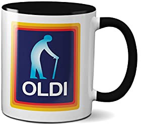 Oldi Man Mug- Birthdays Christmas Funny Gift Presents Father's Day Celebration Novelty Old Coffee Tea Large Heavy Duty Handle Dino Coated Dishwasher/Microwave Safe Sublimation Ceramic (Black Handle)