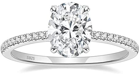 Zakk Damen Ringe Silber 925 Verlobungsringe Solitärring 3CT Oval Zirkonia Versprechen Ring Eheringe Trauringe Rosegold Gold (Silber,54 (17.2))