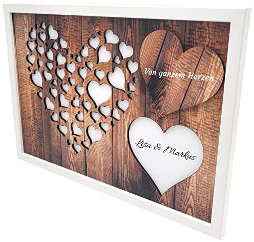 Geldgeschenk mit Herzmotiv im Bilderrahmen aus Echtholz I Hochzeit I Weihnachten I Ostern I Geburtstag I Taufe I Reisen I Geldgeschenke I Geldverpackung I Geschenk I Geld von ganzem Herzen verschenke