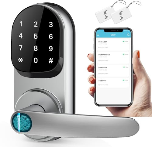 Sifely Smart Door Lock, Keyless Entry, Fingerprint & Keypad, Silver