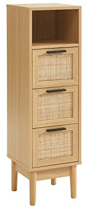BAÏTA Demi Colonne Amana cannage rotin et Effet chêne l30cm