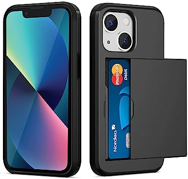 ACOCOBUY Carcasa para iPhone 13 Mini - Funda Tipo Cartera con Tarjetero a Prueba de Golpes, Protección Doble Capa Armor Cover Bumper, Negro
