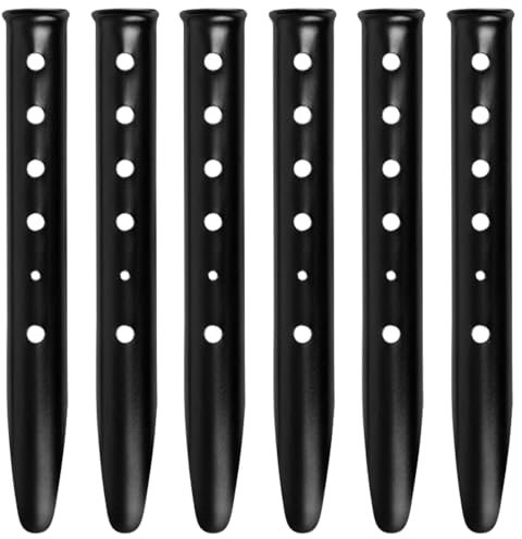 TRIWONDER 6 Pack Tent Pegs Metal Heavy Duty Sand Pegs Snow Tent Stakes Aluminum U-Shaped Ground Nails for Camping Picnic Beach (Black - 31cm)