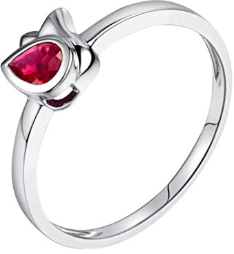 Homxi Verlobung Ring Damen,Ringe Weißgold 750 Blume mit Birne 0.2ct Rubin Ringe Verlobung Silber Rot Gr 49 (15.6)