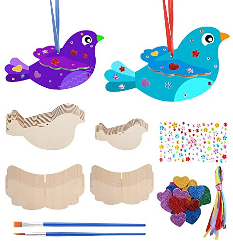 Abnaok 16 Stück 3D Vögel Bastelset Holz, Ostern Basteln mit Holz, Kinder Basteln Ideal für Kunst und Basteln mit Kindern
