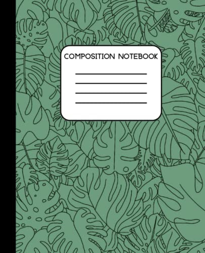 Composition Notebook: Monstera Leaves, woodland illustration, white paper