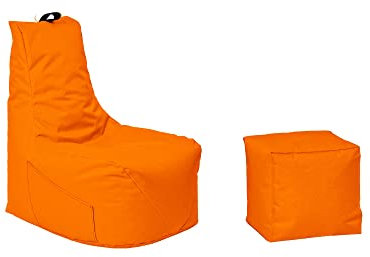 Momiralland Gaming Sitzsack - mit Lehne Sitzkissen - Beanbag - BodenKissen Sessel In- & Outdoor geeignet - Gaming mit PC Xbox & Playstation (Orange, Sitzsack + Hocker)