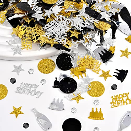 GoldRock Happy Birthday Konfetti Geburtstag Deko, Streudeko Geburtstag Schwarz Gold, Tischdeko Geburtstag Mädchen, Geburtstagsdeko Tisch,Luftschlangen Geburtstag,Glitzer Confetti für Junge,Mann,Frauen