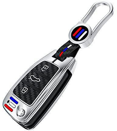 Happyit Cas de Couverture de Clé de Voiture en Alliage de Zinc pour Audi A1 A3 A6 Q2 Q3 Q7 TT TTS R8 S3 S6 RS3 RS6 3 Boutons Télécommande Pliante Coque (Argent)
