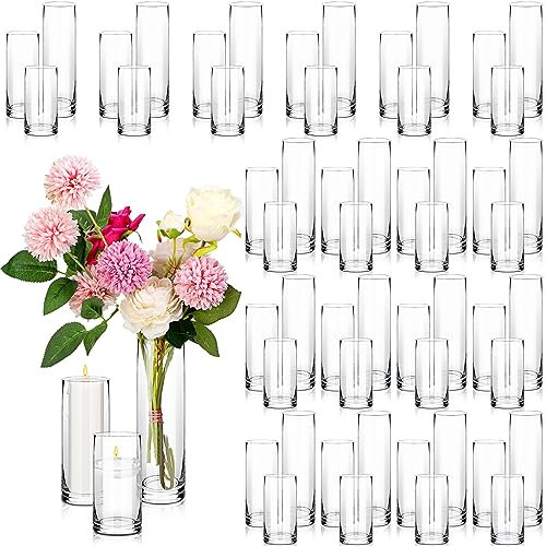 Maxdot Thickened Glass Cylinder Vase Multiple Sizes 5, 6, 8 Inch Clear Flower Vases Set Wedding Centerpieces Tall Vase Floating Candle Holder Vase Decorative for Home Party Event(36 Pcs)
