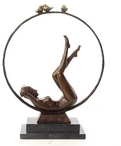 JS Garten Deko Bronzefigur Frau im Reifen H 47 cm Frauenakt Bronzeskulptur Bronze Figur aus Bronze