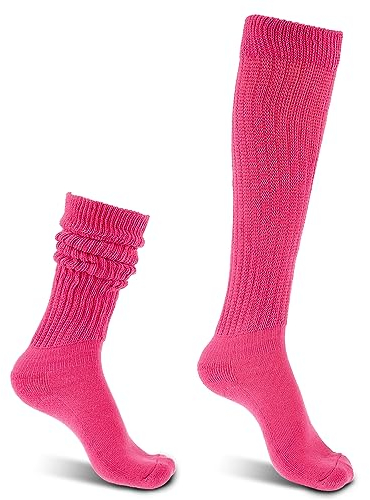 Lusofie Chaussettes Hautes Décontractées pour Femme Chaussettes Souples au Genou Chaussettes Montantes en Tricot Fille à Couches Extra Longues Tailles 9 à 11Chaussett Néon des Années 90 (rose rouge)