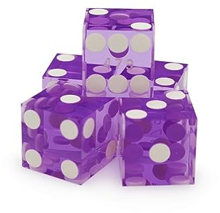 Professionelle Casino-Würfel, 19 mm, Set mit 5 violetten Würfeln, Rasierkante, passendes serialisiertes Set, authentisches Las Vegas-Würfel-Erlebnis für Craps und mehr CGS