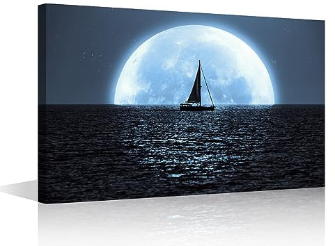 TISHIRON Wandkunst für Wohnzimmer, Yacht, Segelboot, moderne Wandkunst, Poster und Drucke, Ozean, Meer, Horizont, modernes Kunstwerk, fertig zum Aufhängen, für Schlafzimmer, Büro, 45,7 x 30,5 cm