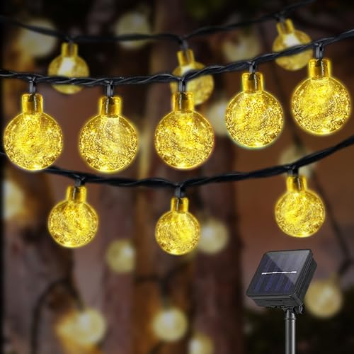 LQWELL® Solar Lichterkette Aussen 10M 40LED 8 Modi für Innen und Aussen Kettenlicht Kristall Kugeln 33FT IP44 Wasserdicht Garten Terrasse Balkon Hochzeit Party Fenster (Warmweiß)