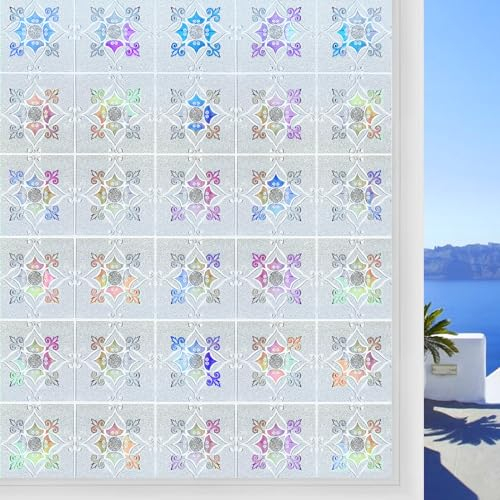 DARUITE Vinilos para Cristales, Las Flores de Luz y Sombra patrón y Efecto Arcoíris Vinilo Adhesivo Cristal Electrostaticos Anti UV Decorativos Vinilo Ventana para Oficinas y Dormitorios(30 x 200CM)