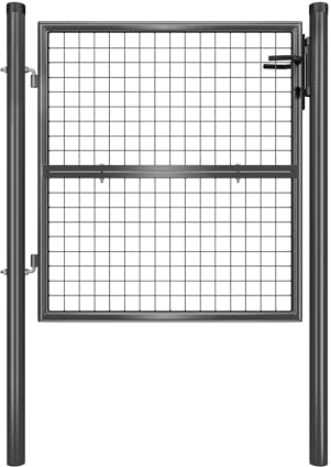 SONGMICS Gartentor, Gartentür, verzinkter Stahl, abschließbar, Tür 106 x 100 cm (B x H), rundes Rohr, grau GGD150A01