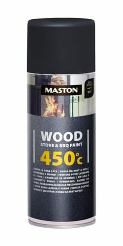 MASTON Sprühfarbe für Holz, Herd und Grill – Matt – Metallic-Schwarz – Hitzebeständige Sprühfarbe – 400 ml
