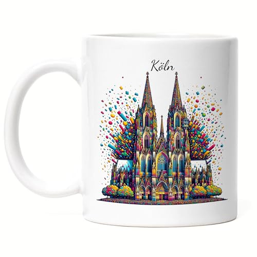 Hey!Print Köln Jeckes Herz Kölner Dom Tasse Weiß Konfetti Fasching Karneval Stadtliebe Kölsch