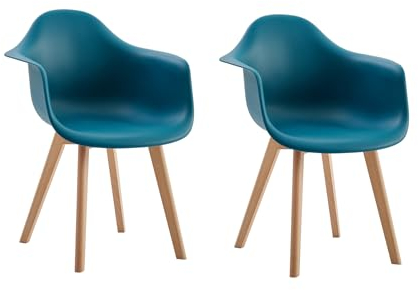GrandCA HOME Lot de 2 Chaises de Salle à Manger, Fauteuils avec Pieds en Bois, Chaises de Cuisine Modernes avec Accoudoirs pour Salon, Salle à Manger, Bureau,Vert Encre