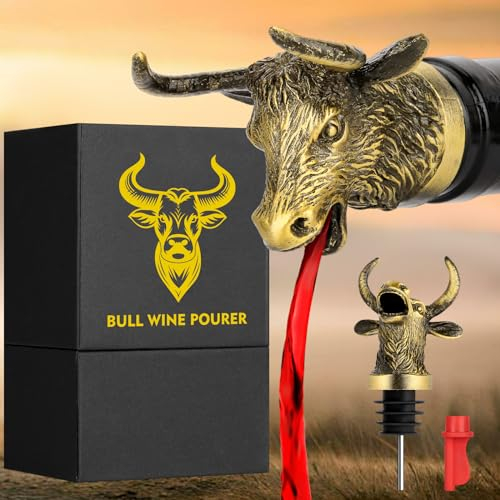 LULLEA Bull Head Bec verseur et bouchon pour bouteille de vin 2 en 1 pour homme et femme, yak sauvage, bétail, aérateur de vin, bec verseur pour alcool spiritueux, accessoires de cadeau de vin