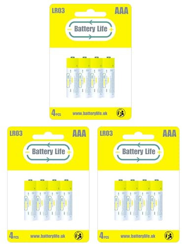 Battery Life AAA Batteries Alkaline 1.5v (pack of 12) Triple A 10 Year Shelf Life UK Brand