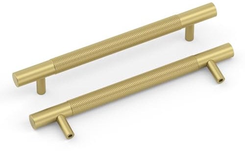 LONTAN 10 Pack Gold Kitchen Cupboard Handles 128mm Hole Centers Sandy Gold Handles Aluminium Alloy