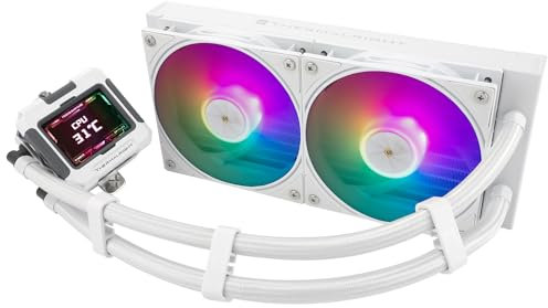 Thermalright FW 240 White ARGB-240mm AIO CPU Liquid Cooler,IPS LCD Screen with 320 * 240 Resolution,for AM4/AM5,Intel LGA1700/1851,”2.4 inch”Screen for Images and Double Fans-White