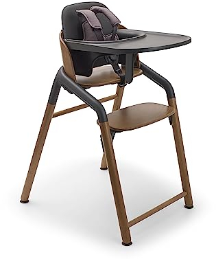 Bugaboo Giraffe Hochstuhl, Baby-Bundle mit Baby-Set und Tablett, ab 6 Monaten, Schnell verstellbar, Einfach zu reinigen, Sicheres und stabiles Design das mit deinem Kind wächst, dunkles Holz/Grau