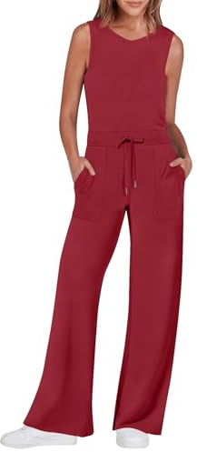 Jumpsuit Damen Sommer, Jumpsuit Elegant Jumpsuit Festlich Hochzeit Latzhose Damen Cord Loose Fit Lang Overall Mit Taschen Arbeitslatzhose Damen Arbeitshosen Damen Latzhose(5-Rot,XS)