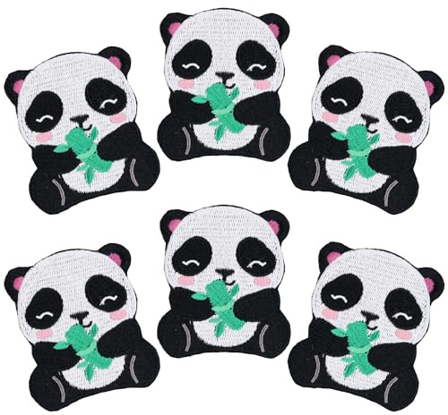 6 Panda-Stickflicken Aufbügeln, Bestickte Logoflicken Aufbügeln Auf Stoff Handgenähte Applikationen für Weste Mütze Jeans Rucksack Jacke Hemd Nähdekoration